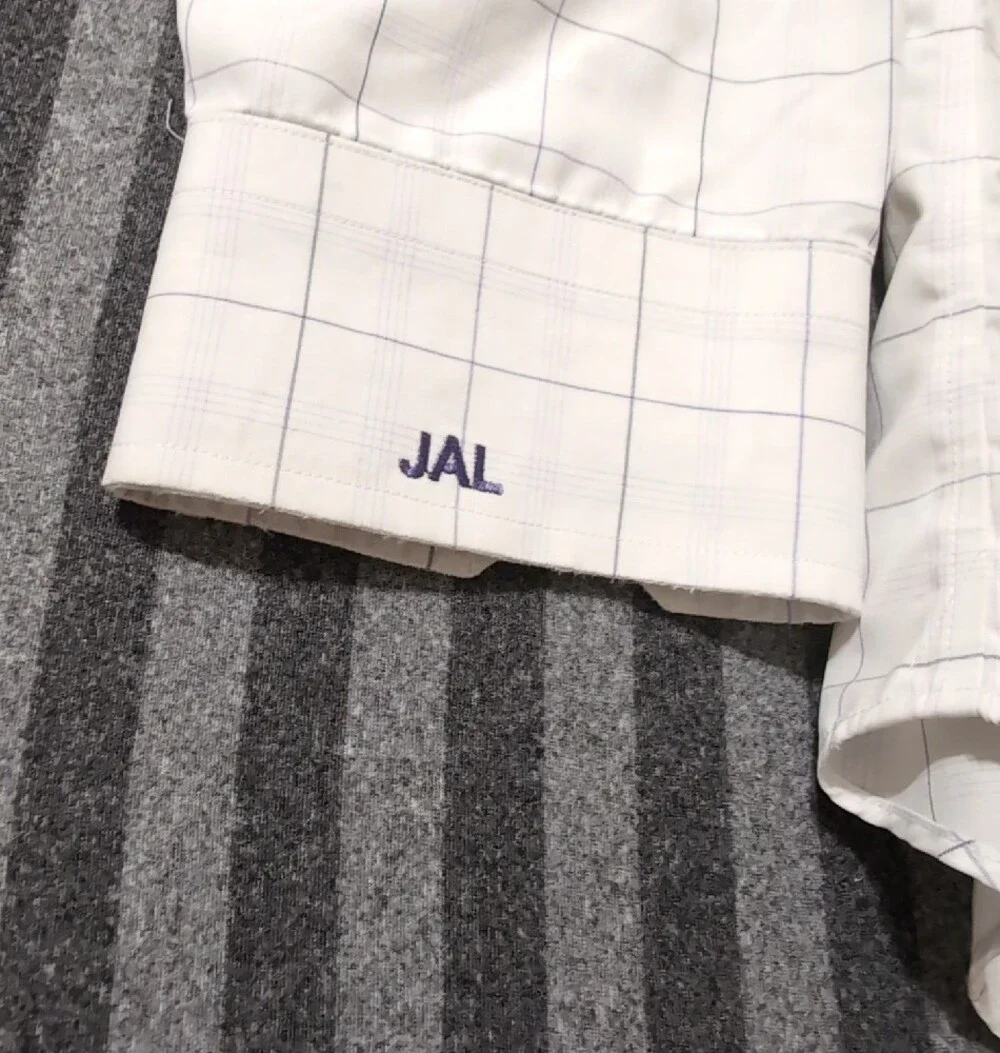 Banana Republic White Button-Up Shirt with Light Blue Windowpane L 16 16½ JAL
